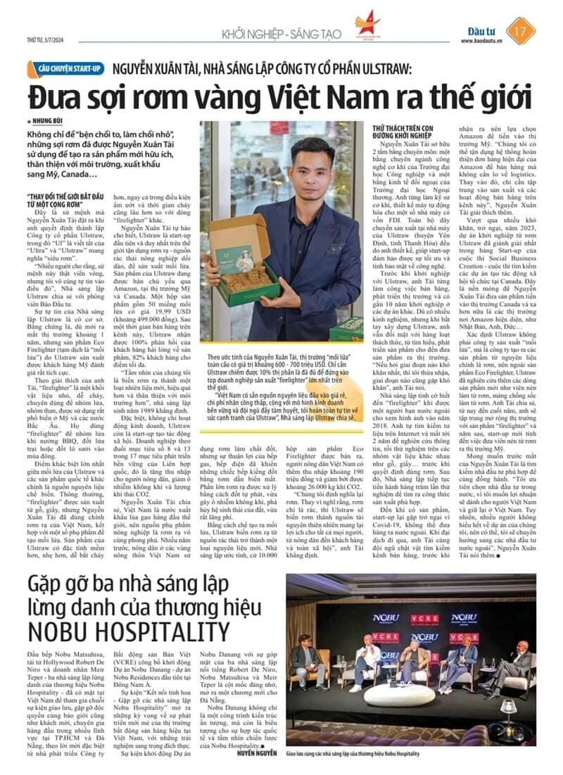 Nguyễn Xuân Tài trên báo Đầu Tư