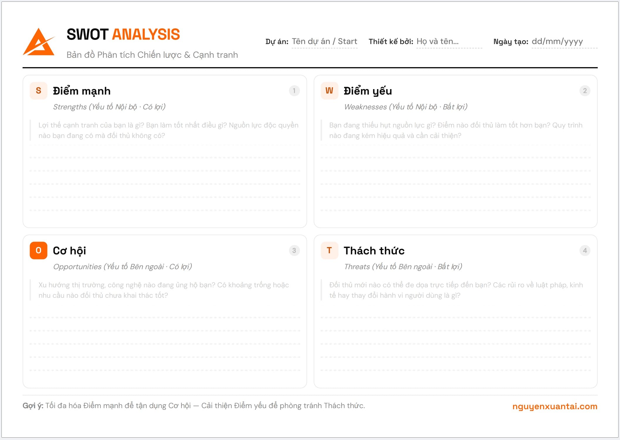 SWOT Analysis Template – Nguyễn Xuân Tài