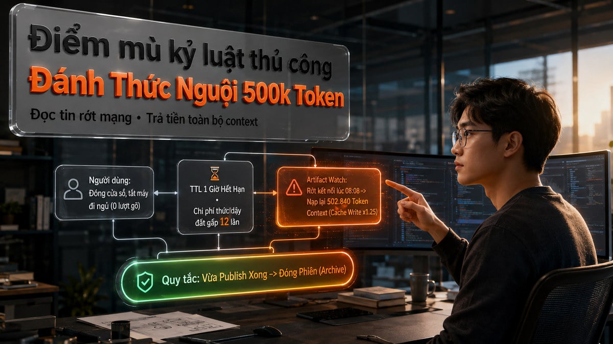 Điểm mù kỷ luật thủ công: Sự kiện rớt mạng ngầm nạp lại toàn bộ 500k context với giá cache write
